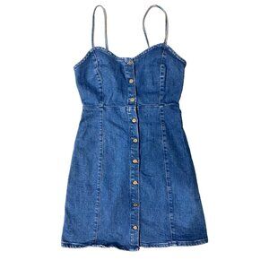 PULL & BEAR Denim Button Up Dress Blue S Spaghetti Strap Y2K Soft Girl Coquette